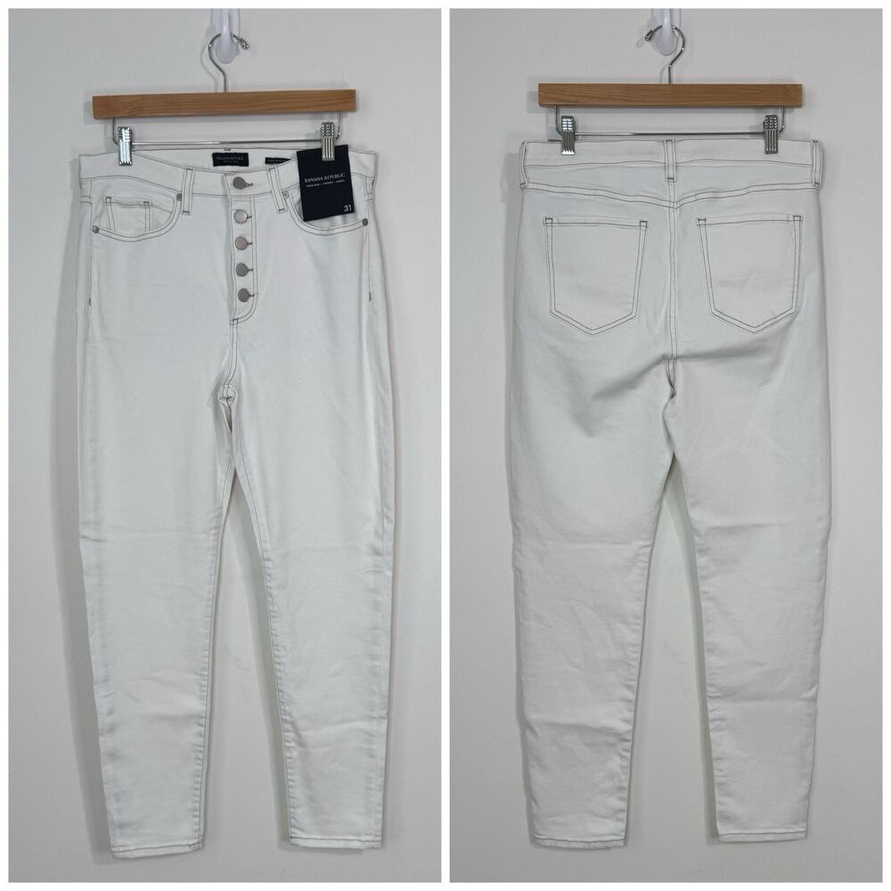 NWT BANANA REPUBLIC Skinny High Rise Button Fly Jeans Women’s Size 31 White